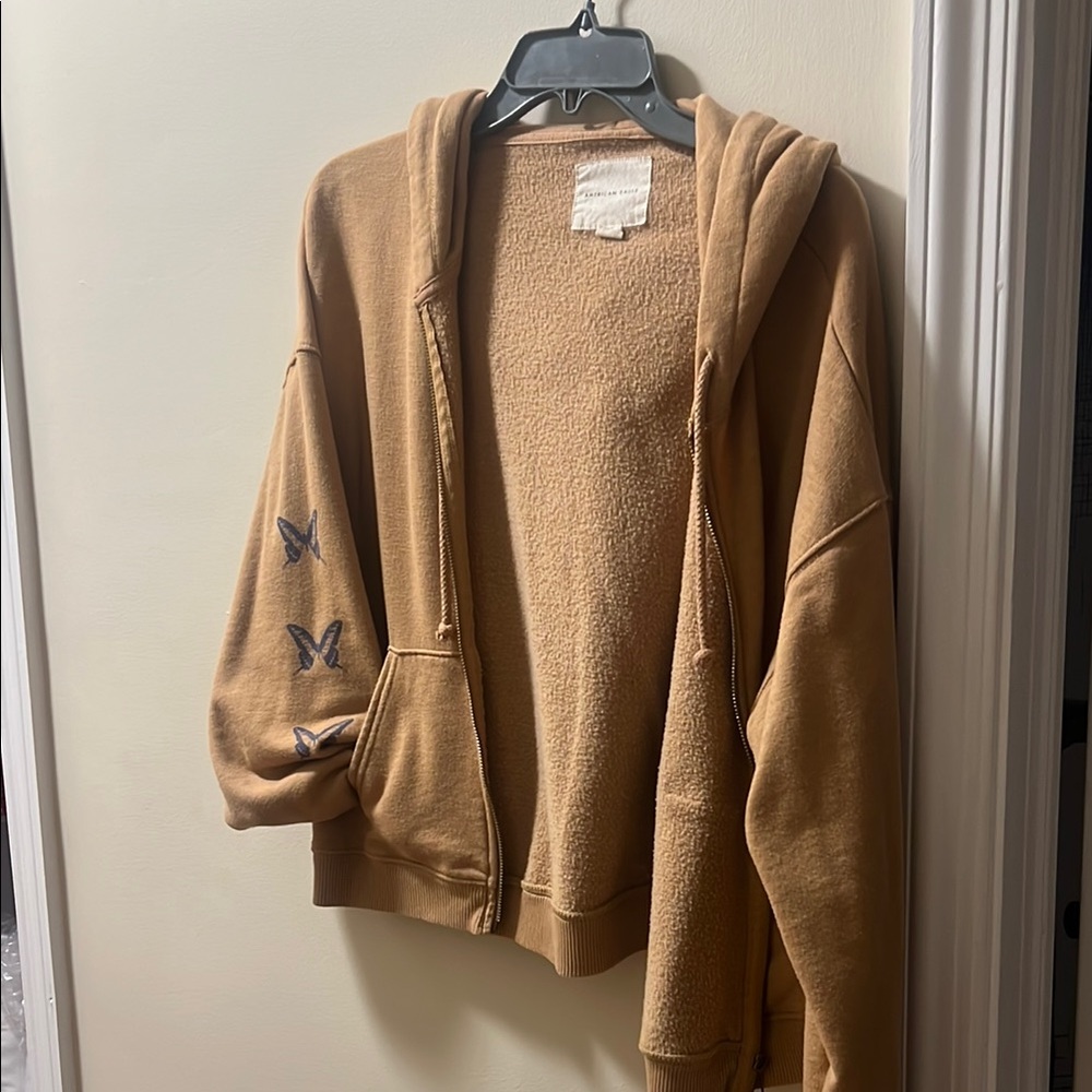 Tan Hoodie with Butterfly Embroidery